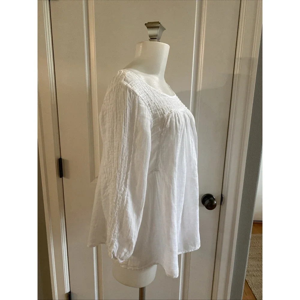 The White Company 100% Linen Blouse Top Size 10 White Pintuck Gauze Peasant Boho - Picture 3 of 15